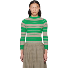 Meryll Rogge Taupe & Green Striped Sweater 241512M205000