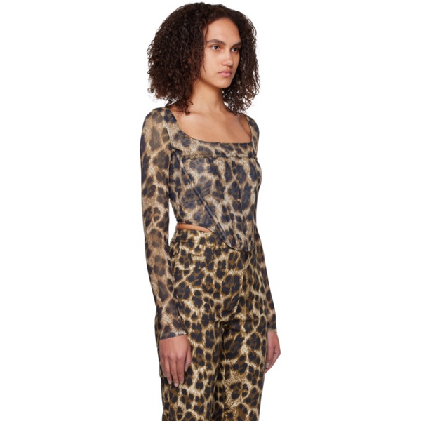  미아우 Miaou Brown Leopard Maude Long Sleeve Corset 231224F110004