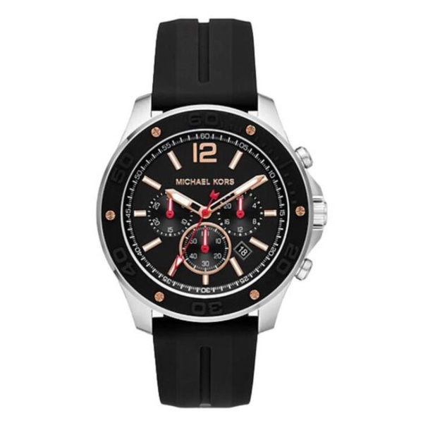 마이클 코어스 Michael Kors MEN'S Nolan Chronograph Silicone Black Dial Watch MK9071