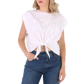 Michael Kors Ladies White Logo Waist-Tied Organic Cotton Top MS250L32ZU-100