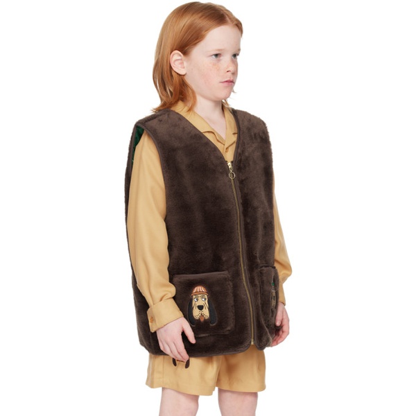  Mini Rodini Kids Brown Bloodhound Faux-Fur Vest 241828M701001