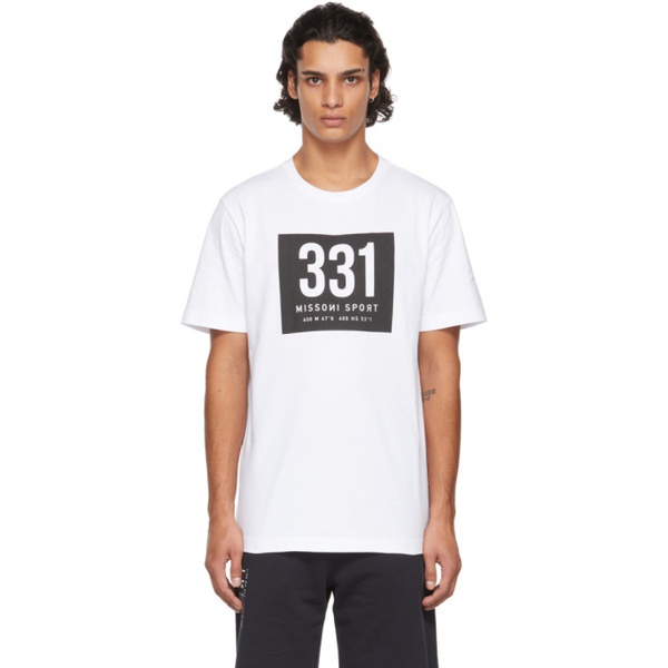  미쏘니 스포츠 미소니 Missoni Sport White Logo T-Shirt 212812M213005
