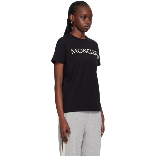 몽클레어 몽클레어 Moncler Black Embroidered T-Shirt 241111F110020