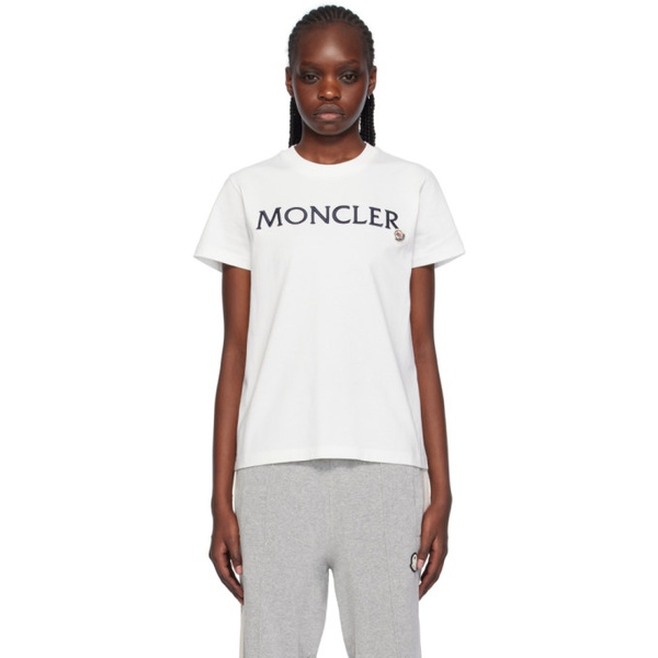 몽클레어 몽클레어 Moncler White Embroidered T-Shirt 241111F110022
