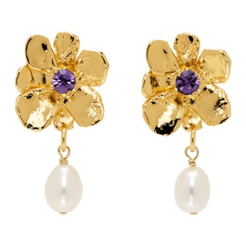 Mondo Mondo Gold Flower Pearl Drop Earrings 241416F022010