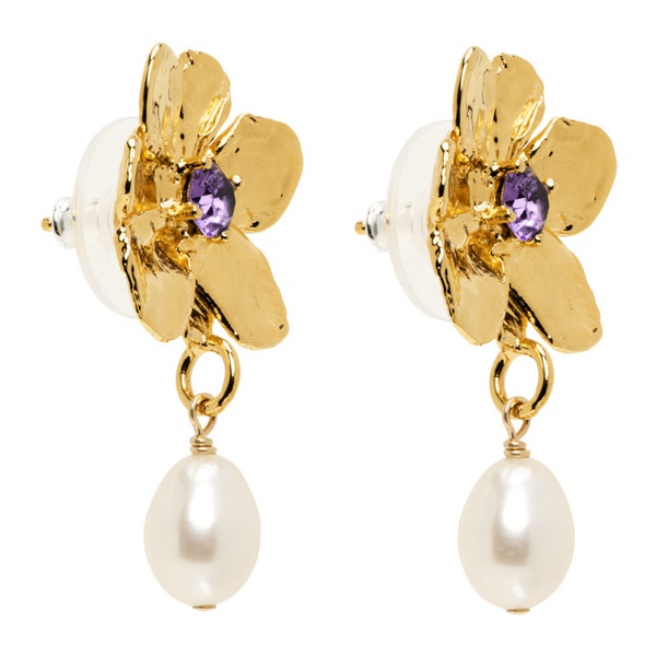  Mondo Mondo Gold Flower Pearl Drop Earrings 241416F022010