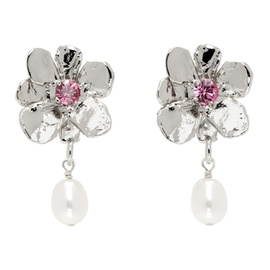 Mondo Mondo Silver Flower Pearl Drop Earrings 241416F022018