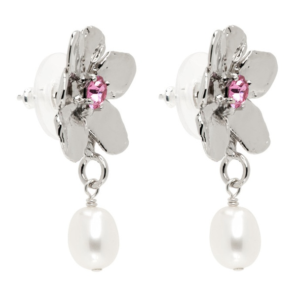  Mondo Mondo Silver Flower Pearl Drop Earrings 241416F022018