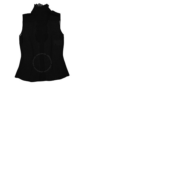 모스키노 Moschino Ladies Black Ruffle-Trim Silk Sleeveless Shirt 0217-0537-0555