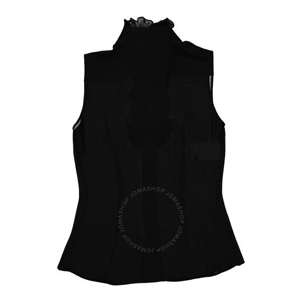  모스키노 Moschino Ladies Black Ruffle-Trim Silk Sleeveless Shirt 0217-0537-0555