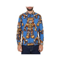 모스키노 Moschino Mens Fantasy Print Blue Teddy Robot Woven Shirt 0202-7051-1298