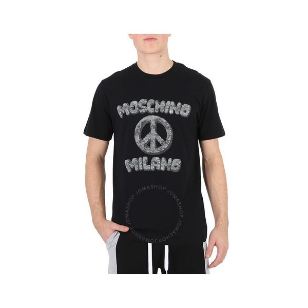  모스키노 Moschino X The Flintstones Black Cotton Peace Print Regular T-Shirt B0796-6041-1555