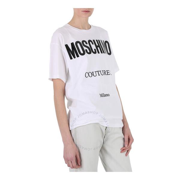  모스키노 Moschino White Cotton Logo Print T-Shirt A0712-5541-4001