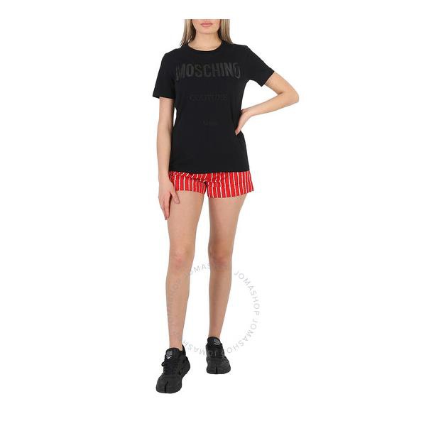  모스키노 Moschino Ladies Black Vinyl Logo T-Shirt A0713-5541-4555