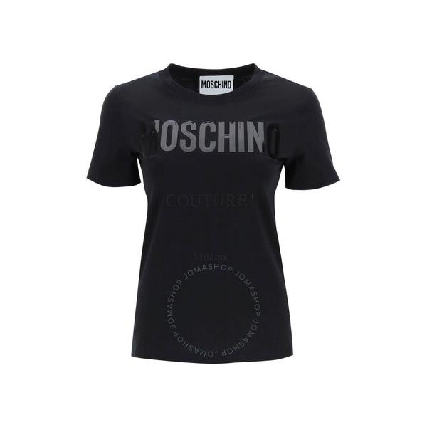  모스키노 Moschino Ladies Black Vinyl Logo T-Shirt A0713-5541-4555