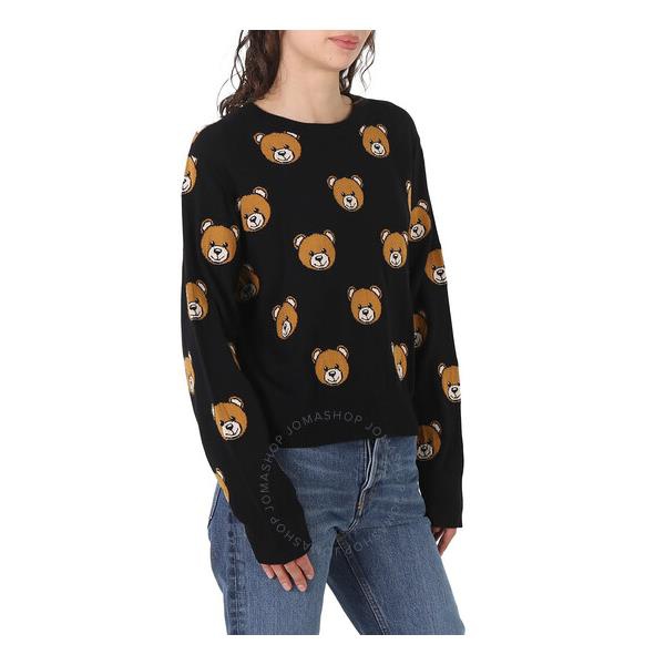  모스키노 Moschino Ladies Fantasia Black Teddy Bear-Print Wool Jumper 0906 5508 2555