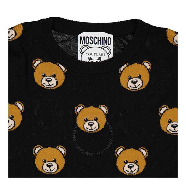  모스키노 Moschino Ladies Fantasia Black Teddy Bear-Print Wool Jumper 0906 5508 2555