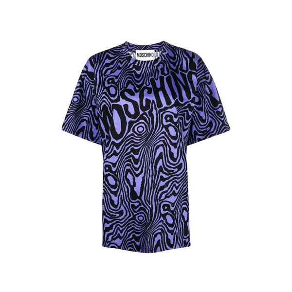  모스키노 Moschino Purple Oversized Moire Effect Zebra-Print Cotton T-Shirt A0707-5540-1278