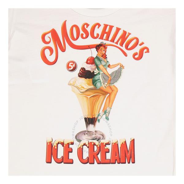  모스키노 Moschino Ladies White Ice Cream Print Cotton T-Shirt A0709-0541-1001