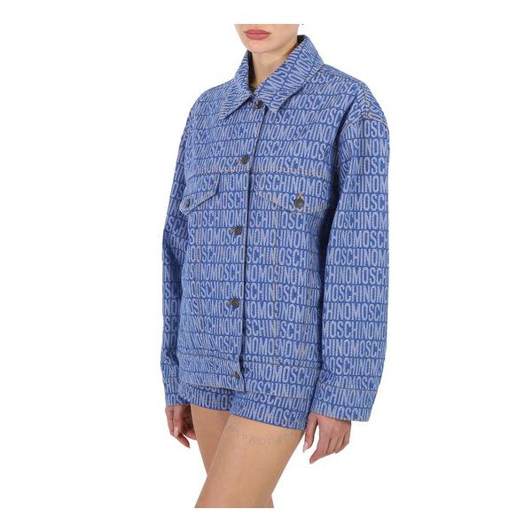  모스키노 Moschino Ladies Fantasy Print Blue All-Over Logo Denim Jacket 0501-2723-1299