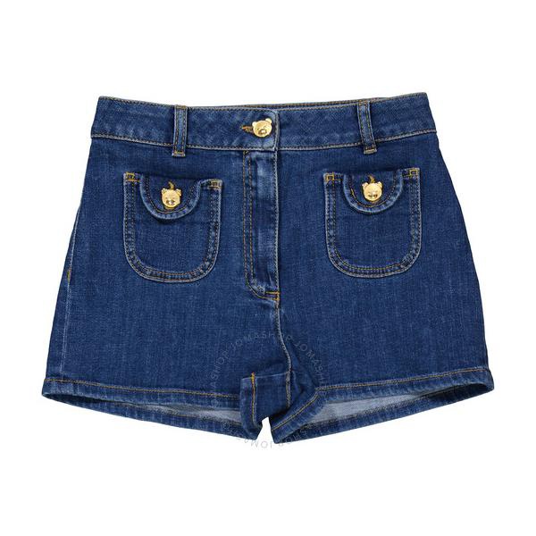  모스키노 Moschino Ladies Blue Teddy Button Denim Shorts 0315-0522-0295