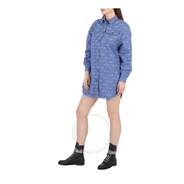  모스키노 Moschino Fantasy Print Blue All-Over Logo Long-Sleeve Denim Shirt Dress 0401-2723-1299