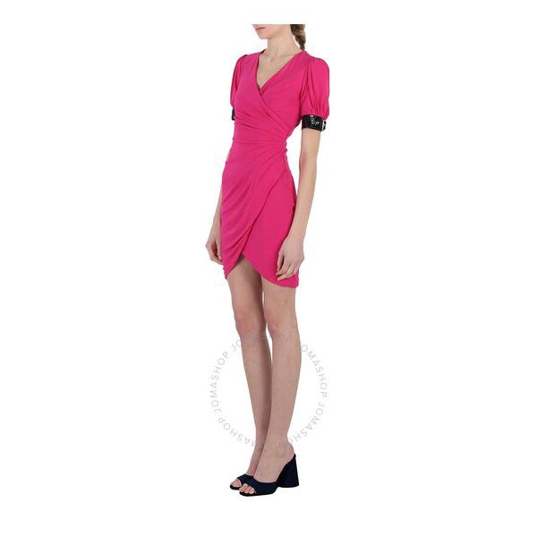  모스키노 Moschino Ladies Fuchsia Buckle-Trim V-Neck Mini Dress J0463-5534-1244