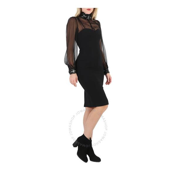  모스키노 Moschino Ladies Black Sheer Blouse Buckled Dress A0462-5525-4555
