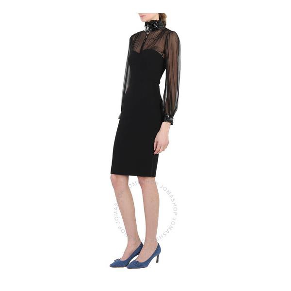  모스키노 Moschino Ladies Black Sheer Blouse Buckled Dress A0462-5525-4555