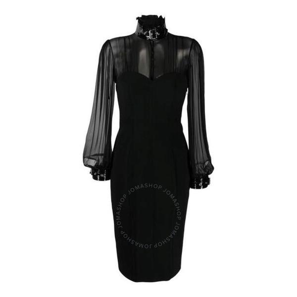  모스키노 Moschino Ladies Black Sheer Blouse Buckled Dress A0462-5525-4555