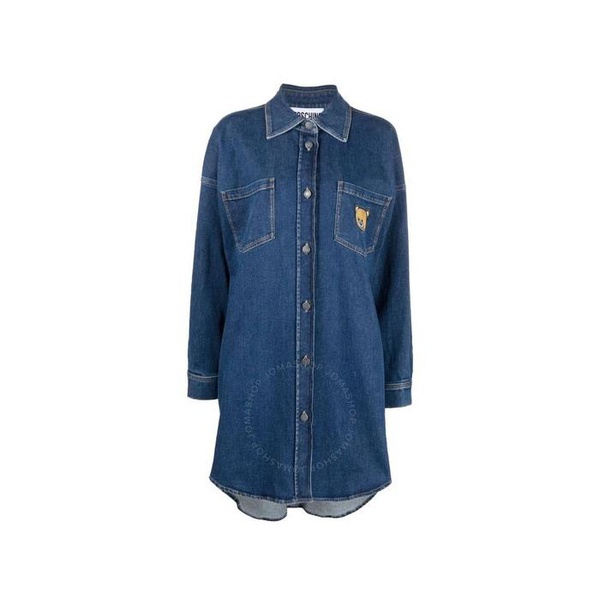  모스키노 Moschino Ladies Denim Teddy Embroidered Shirt Dress V0444-5522-1290