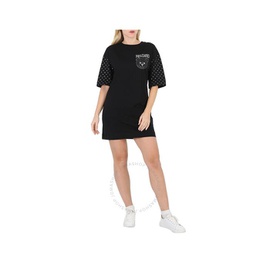 모스키노 Moschino Ladies Teddy Bear Gem-Logo T-Shirt Dress In Black A0430-0541-1555
