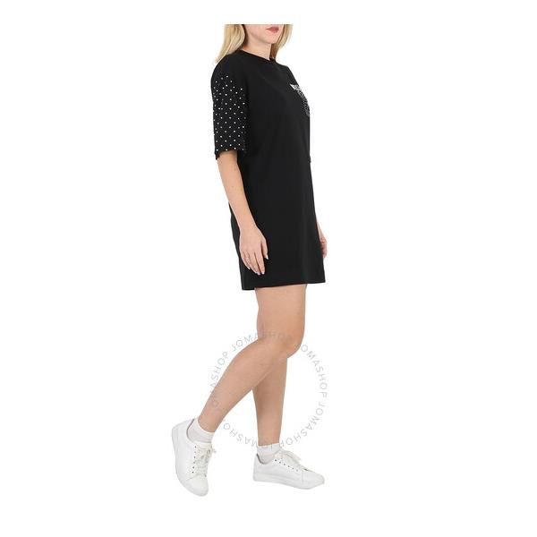  모스키노 Moschino Ladies Teddy Bear Gem-Logo T-Shirt Dress In Black A0430-0541-1555