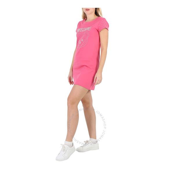  모스키노 Moschino Fuschia Stretch-Cotton Teddy Crystal T-Shirt Dress V0429-0526-1206