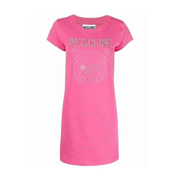  모스키노 Moschino Fuschia Stretch-Cotton Teddy Crystal T-Shirt Dress V0429-0526-1206