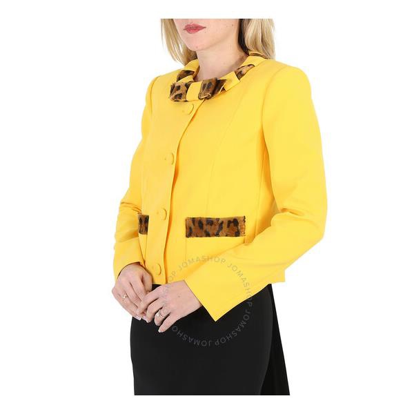  모스키노 Moschino Ladies Yellow Leopard Print Detail Crepe Blazer A0521-5524-1029