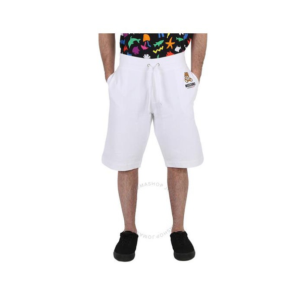  모스키노 Moschino Mens White Teddy Logo Embroidered Drawstring Shorts A4325-8102-001