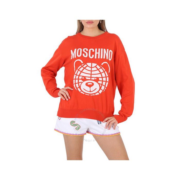  모스키노 Moschino Fantasy Print Red Teddy Logo Intarsia-Knit Cotton Sweater 0922-0502-2127