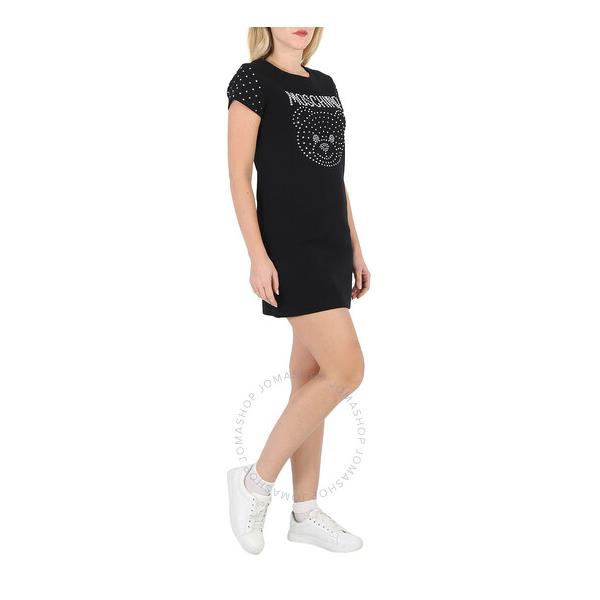  모스키노 Moschino Black Stretch-Cotton Teddy Crystal T-Shirt Dress V0429-0526-1555