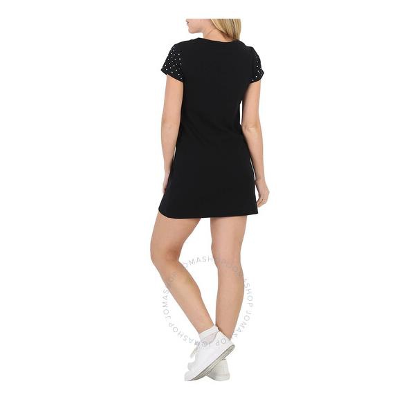  모스키노 Moschino Black Stretch-Cotton Teddy Crystal T-Shirt Dress V0429-0526-1555