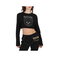 모스키노 Moschino Fantasy Print Black Crystal Teddy Cropped Cotton Sweatshirt 1708-0528-1555