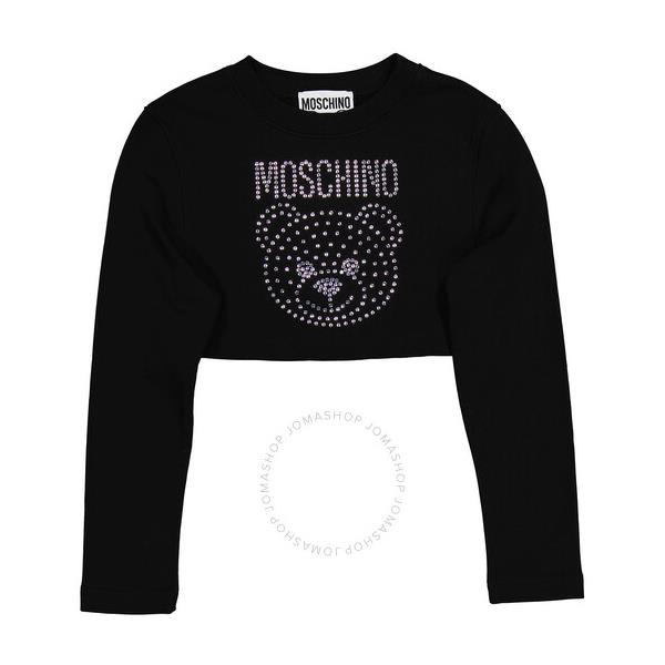  모스키노 Moschino Fantasy Print Black Crystal Teddy Cropped Cotton Sweatshirt 1708-0528-1555