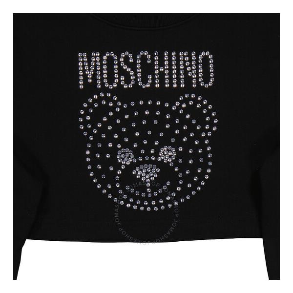  모스키노 Moschino Fantasy Print Black Crystal Teddy Cropped Cotton Sweatshirt 1708-0528-1555