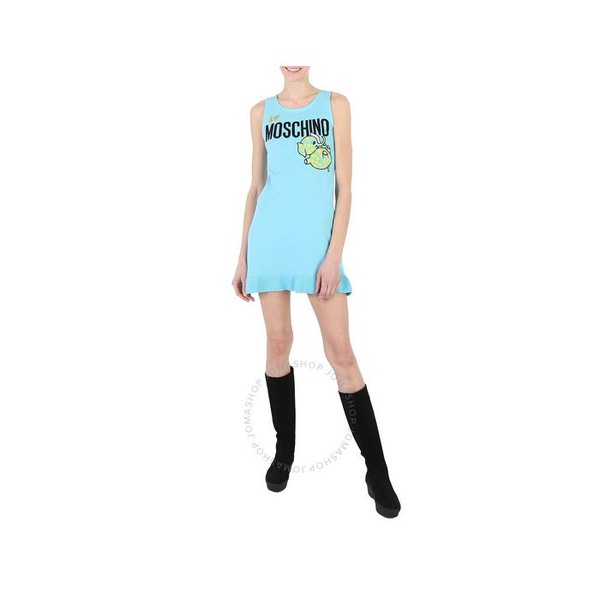  모스키노 Moschino Ladies Light Blue Ribbed-Knit Scoop Neck Dress A0488-0400-3333