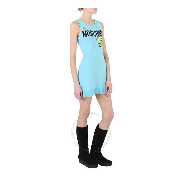  모스키노 Moschino Ladies Light Blue Ribbed-Knit Scoop Neck Dress A0488-0400-3333