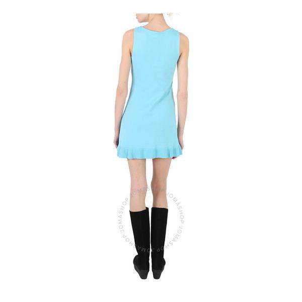  모스키노 Moschino Ladies Light Blue Ribbed-Knit Scoop Neck Dress A0488-0400-3333