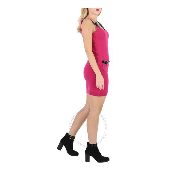  모스키노 Moschino Ladies Fuchsia Buckle Details Knitted Mini Dress A0492-5504-0244