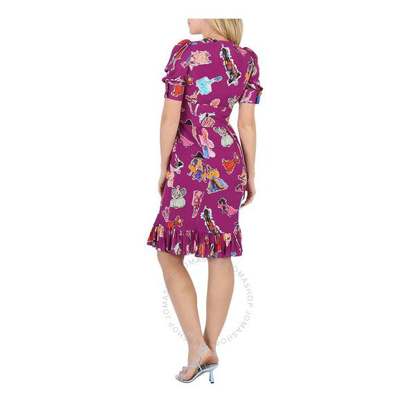  모스키노 Moschino Ladies Purple Illustration Print Dress A0443-0560-1236