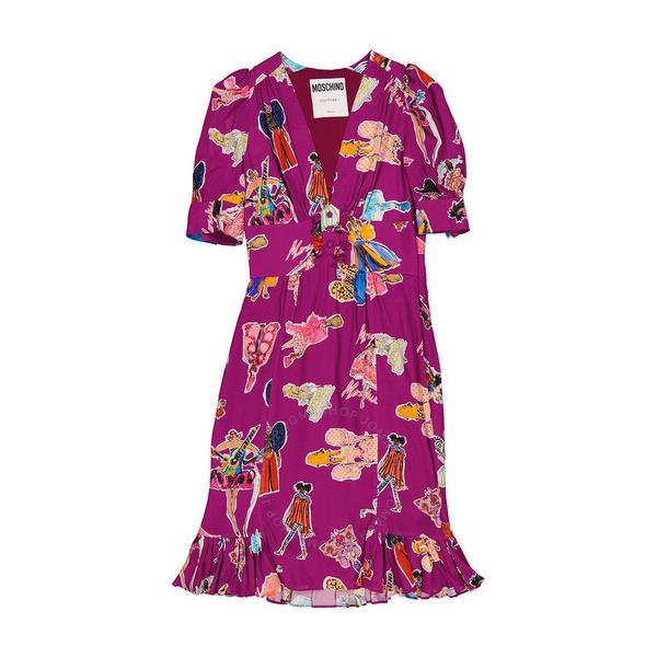  모스키노 Moschino Ladies Purple Illustration Print Dress A0443-0560-1236