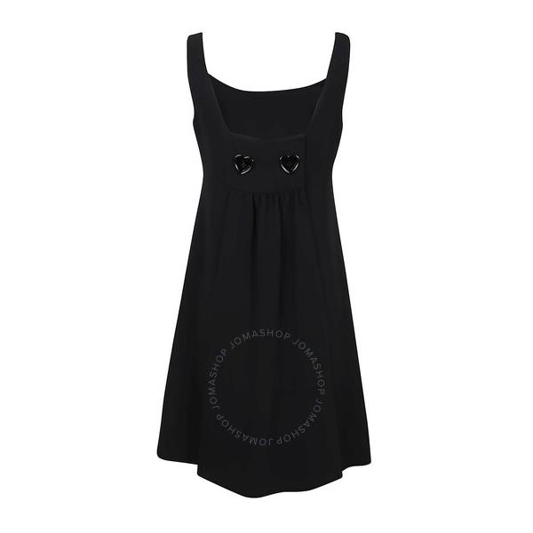  모스키노 Moschino Ladies Black Sleeveless Heart-Button Detail Mini Dress A0454-0425-0555
